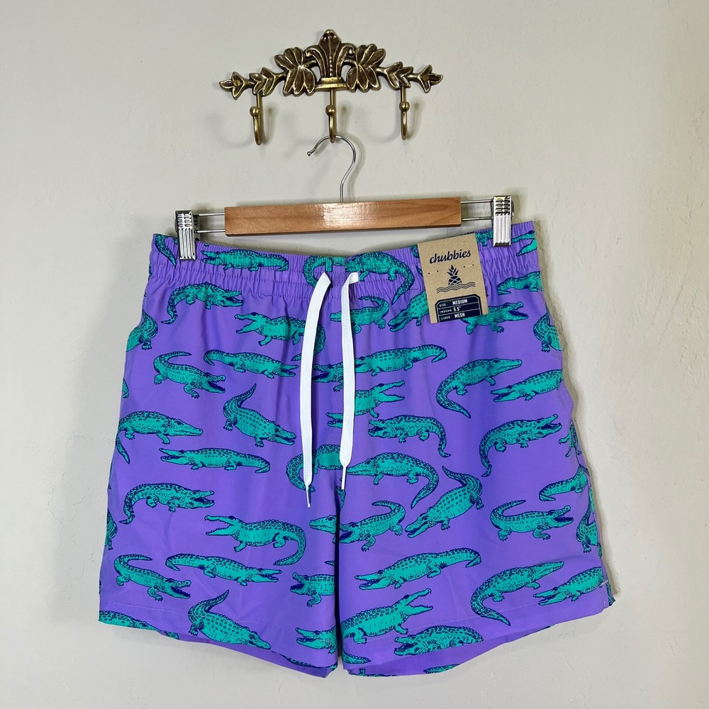 Chubbies Swim Trunks The Gem Glades Mens Size Medium Purple Gator NEW